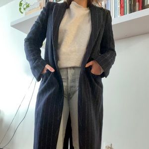 Zara women’s pinstripe navy wool coat